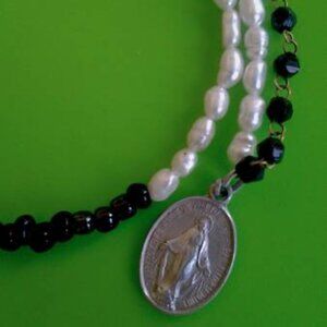 Long Religious Pearls and Crystal Beads 28" Long Necklace